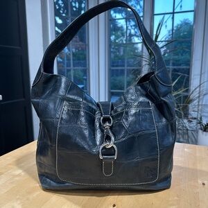 Dooney & Bourke Black Crocodile Print Leather Hobo Bag